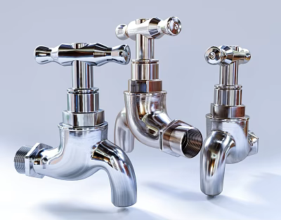 Three Modern Chrome Kitchen Faucets With Polished Handles And Sleek Design Features 3d model