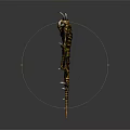 Character Holding Golden Mythical Creature Weapon With Green Glowing Eyes And Spiked Wings
