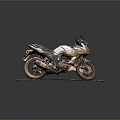 Silver Sporty Motorcycle Parked On Brick Platform With Simple Gray Background
