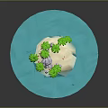 Cartoon Scene of Tropical Island with Palm Trees Sandy Beach and Blue Water
