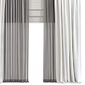 White And Gray Layered Curtains With Sheer Fabric For Home Window Decoration