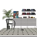 Modern Headphones Speakers With Vinyl Records Display On White Cabinet In Living Room With Plant