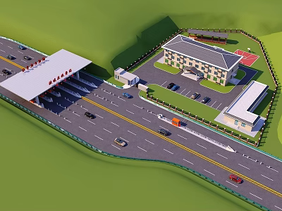 Modern Expressway Toll Station Road Facilities With Complete Supporting Office Buildings And Smooth Traffic Lanes 3d model
