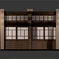 Cartoon Scene of Japanese Room With Wooden Sliding Doors Tatami Floor And Pink Cherry Tree