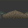 3D Topographic Terrain Model With Mountain River And Green Vegetation Layers