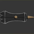 Detailed Fantasy Axe With Ornate Metal Head And Red Wooden Handle