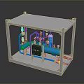 Industrial Equipment Unit With Metal Frame Blue Pipes Valves And Control Panel