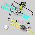 Essential Winter Sports Equipment Including Skis Poles Ice Skates Hockey Stick And Ball