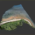 Natural Landscape Scene With Blue Water Orange Sand Beach White Path And Green Vegetation