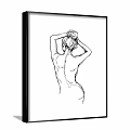 Black And White Minimalist Female Back View Figure Drawing With Hands In Hair