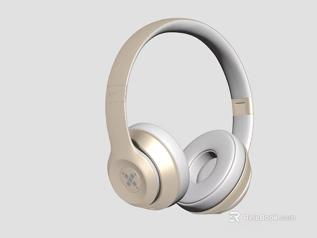 Gold and White Over Ear Headphones With Stylish Design And Premium Sound 3d model 