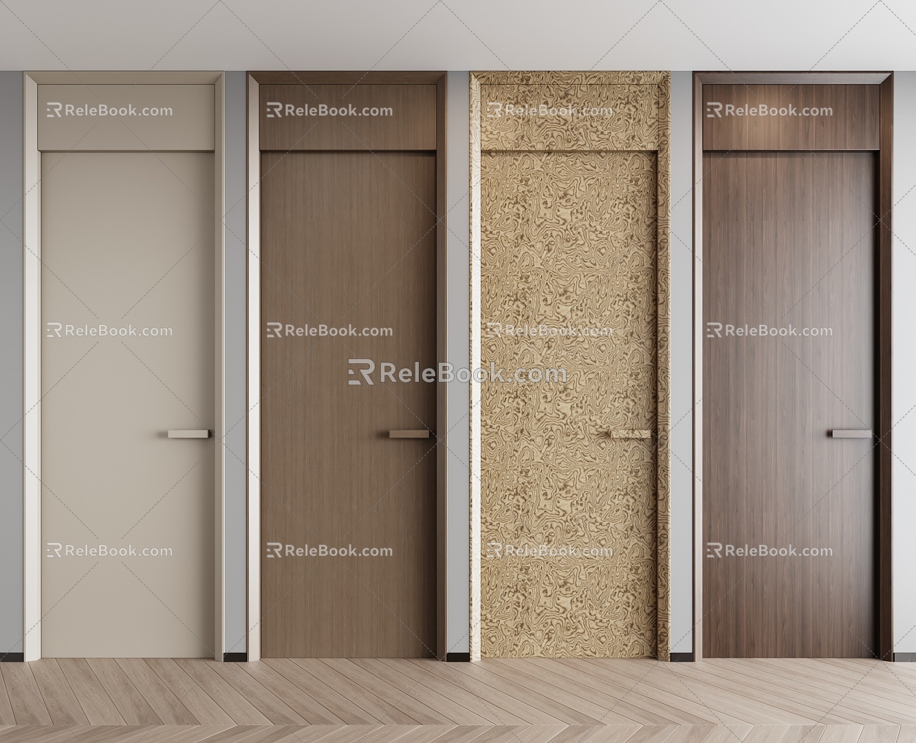 Flat door single door wooden door 3d model