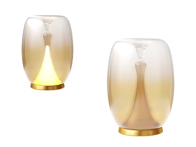 Modern Glass Table Lamps With Gradient Amber Shade And Gold Base Pair 3d model