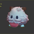 Cute Blue Fluffy Game Movie Character With Brown Horns Big Eyes And Pink Tongue