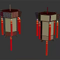 Two Traditional Chinese Lanterns With Wooden Frame And Red Decorative Tassels