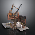 Industrial Construction Equipment With Crane Platform Stacked Boxes And Structural Parts