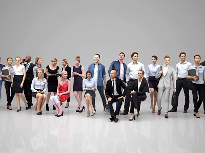 Group of Diverse Business Professionals in Formal Attire Standing Together Studio Portrait 3d model