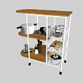 Kitchen Cart With Wooden Top White Metal Frame Holding Pots Baskets Fruits And Bottles