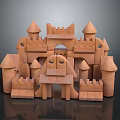 Wooden Block Castle Construction With Pointed Towers Arched Entry And Stacked Blocks