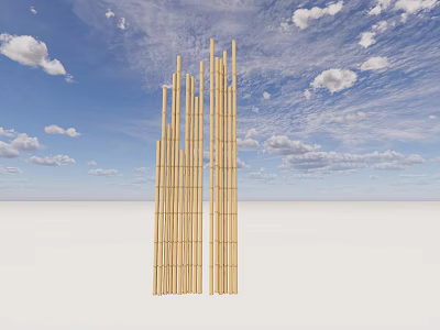 Tall Bamboo Poles Structure Against Blue Sky With White Clouds And White Ground 3d model