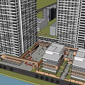 Modern Urban Entrance With Brick Archway High-rise Buildings And Pedestrians Around