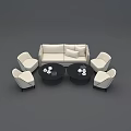Modern Sofa And Coffee Table Set With Round Black Tables And Accent Chairs 3d model