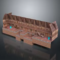 Cartoon Medieval Tavern Interior With Wooden Roof Benches Tables Blue Vases Stone Floor And Chandeliers