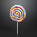 Delicious Vibrant Colorful Spiral Lollipop With Wooden Stick On Black Background