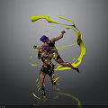 Dynamic Fighting Characters With Purple Hair Black Gold Outfits And Yellow Energy Effects