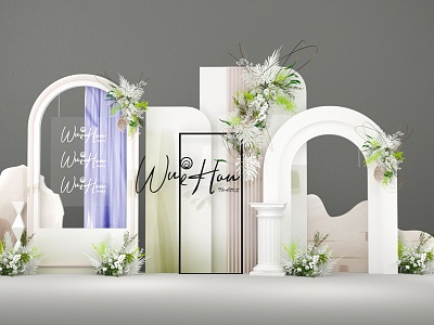 Modern small fresh commercial beauty Chen punch in wedding real estate background sign-in 3d model