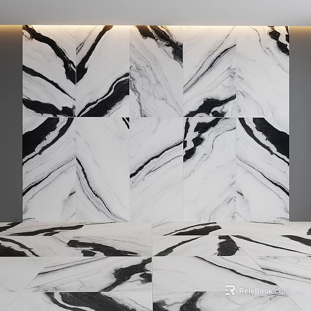 Marble Wall And Floor Tiles With Black White Vein Pattern For Modern Interior Design 3d model 