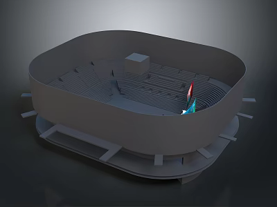 3D Architectural Model of Oval Venue With Stepped Seating and Central Platform 3d model