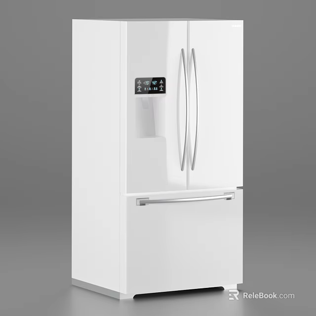 White Double Door Refrigerator Freezer With Digital Display And Modern Design 3d model 