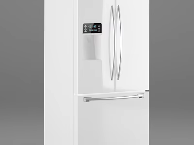 White Double Door Refrigerator Freezer With Digital Display And Modern Design 3d model
