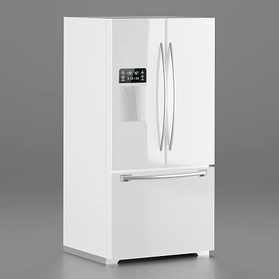 White Double Door Refrigerator Freezer With Digital Display And Modern Design 3d model