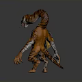 Mythical Tiger Hybrid Character With Humanoid Body Striped Fur And Yellow Feathers