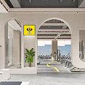 Bright Modern Fitness Gym Open Space With Arched Design Equipment And Plants