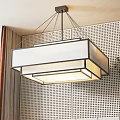 Modern Rectangular Pendant Light in Minimalist Interior with Perforated Wall and Green Plant 3d model