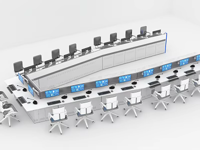 Modern Office Desk Setup With Multiple Monitors Keyboards and Ergonomic Chairs 3d model