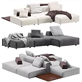 Modern Fabric Upholstered Sectional Sofa in Beige and Gray with Soft Pillows and Throw Blanket