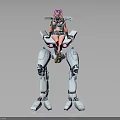Pink Haired Character Riding On White Mech With Mechanical Legs And Armor