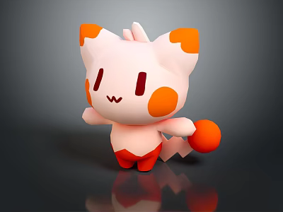 Cute White And Orange Cartoon Game Character With Round Cheeks Orange Ears And Tail Ball 3d model