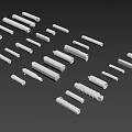 Multiple White Cylindrical Weapon Parts Arranged On Black Background