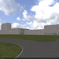 Tall Modern Office Building With SALT Logo Blue Sky White Clouds Green Lawn Plaza Area
