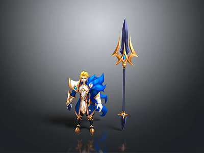 Blonde Warrior Character With Blue Mythical Creature Companion In Golden Armor 3d model