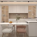 Warm Cream Modern Living And Dining Space With Cozy Sofa And Custom Storage Cabinets