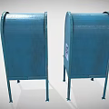 Two Blue US Mail Mailboxes With Open Door And Letters 3d model
