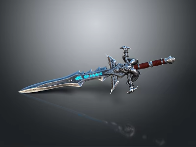 Ornate Fantasy Sword with Blue Glowing Blade Red Decorative Hilt Metallic Accents and Intricate Details 3d model