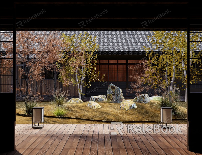 Japanese-style courtyard courtyard landscape model