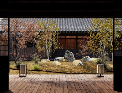 Japanese-style courtyard landscape 3d model